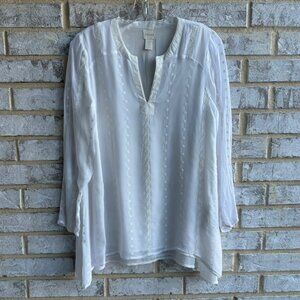 Chico's 3/4 Sleeve V-Neck Embroidered Sheer Blouse Women's Size 0 (S)